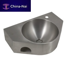 Wall-mounted hand basin Urban Vbrushed stainless steelwith towel rackfor public washroom