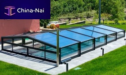 Low swimming pool enclosure Tarracotelescopicpolycarbonatemanual