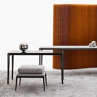 Contemporary pouf Mirtofabricleathercast aluminum