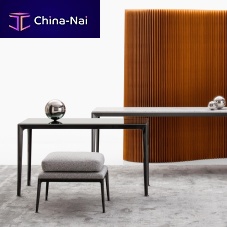Contemporary pouf Mirtofabricleathercast aluminum