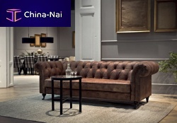Chesterfield sofa CHURCHILLfabricleatherwhite