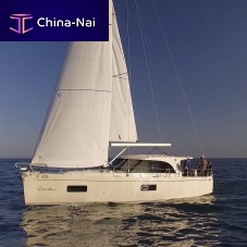 Ocean cruising sailboat 42.1with enclosed cockpitwith bowsprittwin steering wheels