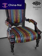 Contemporary armchair EMPERORleatherwoodenhigh-back