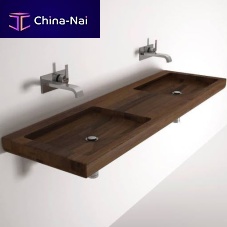 Wall-mounted washbasin NI01woodenwith adjustable mirrordouble