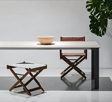 Contemporary stool Striafabricteak baseX-base