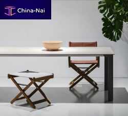 Contemporary stool Striafabricteak baseX-base