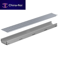 Drainage channel with grating FILCOTEN LIGHT MINI 100with central slotslopedfiber-reinforced concrete