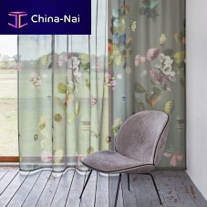 Floral pattern sheer curtain fabric FALETTA Trevira CS®washabletransparent