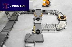 Tire transport system beltdriven rollerfor the automotive industry