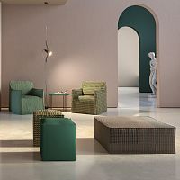 Contemporary ottoman Rochestermetalpolyurethane foamsquare