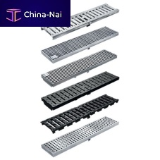 Metal grating for drain channel for public spaces