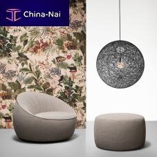 Contemporary pouf Poooffabricroundupholstered