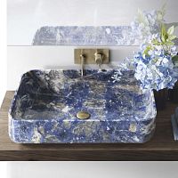 Countertop washbasin BLUE SODALITEstonewith adjustable mirrorsquare