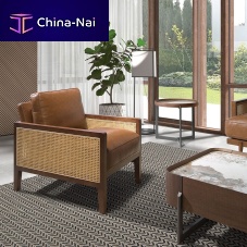 Contemporary armchair 5113leatherwoodenbrown