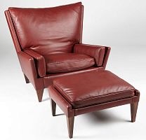 Scandinavian design armchair PYRAMIDleatherfabricwith footrest