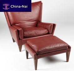 Scandinavian design armchair PYRAMIDleatherfabricwith footrest
