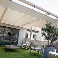 Wall-mounted pergola WALL MOUNTED PERGOLAaluminumfabric canopy