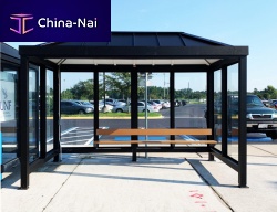 Anodized aluminum bus shelter SLIMLINE HIPperforated aluminumtempered glasspolycarbonate