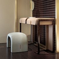 Contemporary pouf Eclipse fabricleatherupholstered