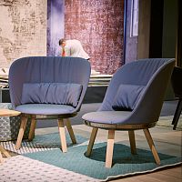 Contemporary fireside chair ROMYleatherfabricwooden