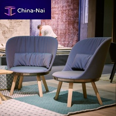 Contemporary fireside chair ROMYleatherfabricwooden