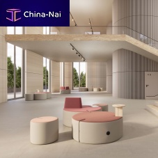 Contemporary pouf TRI.PLYfabricwoodenround