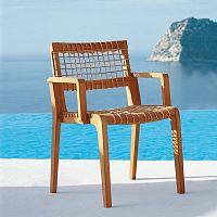Contemporary garden chair SYNTHESISoutdoorsynthetic fiberteak base