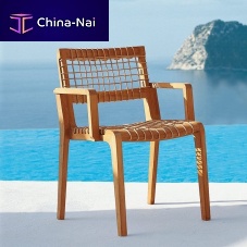 Contemporary garden chair SYNTHESISoutdoorsynthetic fiberteak base
