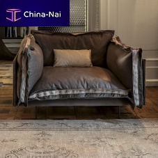 Contemporary armchair AUTO-REVERSEcottonleathermetal