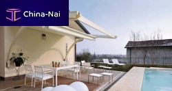 Wall-mounted pergola ARKOwoodenfabric canopymodular