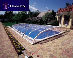 Low swimming pool enclosure STAR � STAR PLUSslidingpolycarbonatemotorized