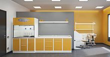 Dental laboratory workstation with light ALIUS with shelveswith 2 workstationsmodular
