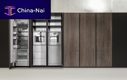 Contemporary storage cabinet for kitchen WALLwoodennatural stonefor refrigerators