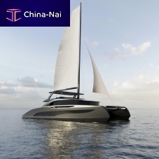 Catamaran sailing yacht ZERO CATcruisingwith open transomflybridge
