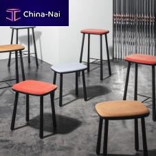 Contemporary stool CUBAleatherwooden baseupholstered