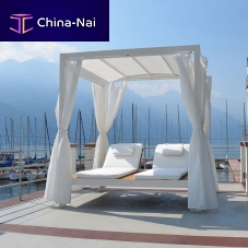 Wooden gazebo ZONE RELAXaluminumfabric roofmetal frame