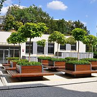 Wooden planter CIMIsquarewith integrated benchcontemporary