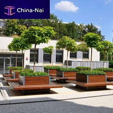 Wooden planter CIMIsquarewith integrated benchcontemporary