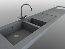Double kitchen sink with drainboardDuctal® UHP concreteintegrated