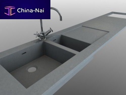 Double kitchen sink with drainboardDuctal® UHP concreteintegrated