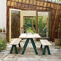 Contemporary garden bench SKAGERAK - OVERLAPcedarsteelpowder-coated steel