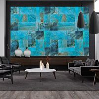 Metal wall-covering COPPER JADE BLUEtexturedpatinawallpaper look