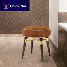 Traditional stool LOUISfabricwalnut baseupholstered