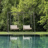 Acrylic fabric garden swing seat Allaperto teakwickerrope