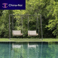 Acrylic fabric garden swing seat Allaperto teakwickerrope