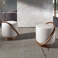 Contemporary pouf 5110fabricwoodenround