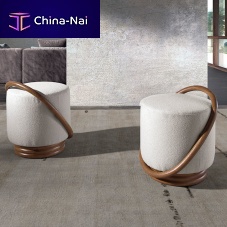 Contemporary pouf 5110fabricwoodenround
