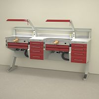 Dental laboratory workstation with shelves PL/AR+C4+PL/AR+C4with lightwith drawersdouble