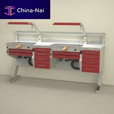 Dental laboratory workstation with shelves PL/AR+C4+PL/AR+C4with lightwith drawersdouble