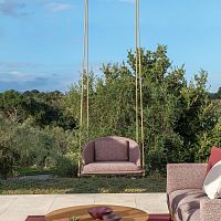Wooden garden swing seat CLEOSOFT fabricwith removable cushionhanging